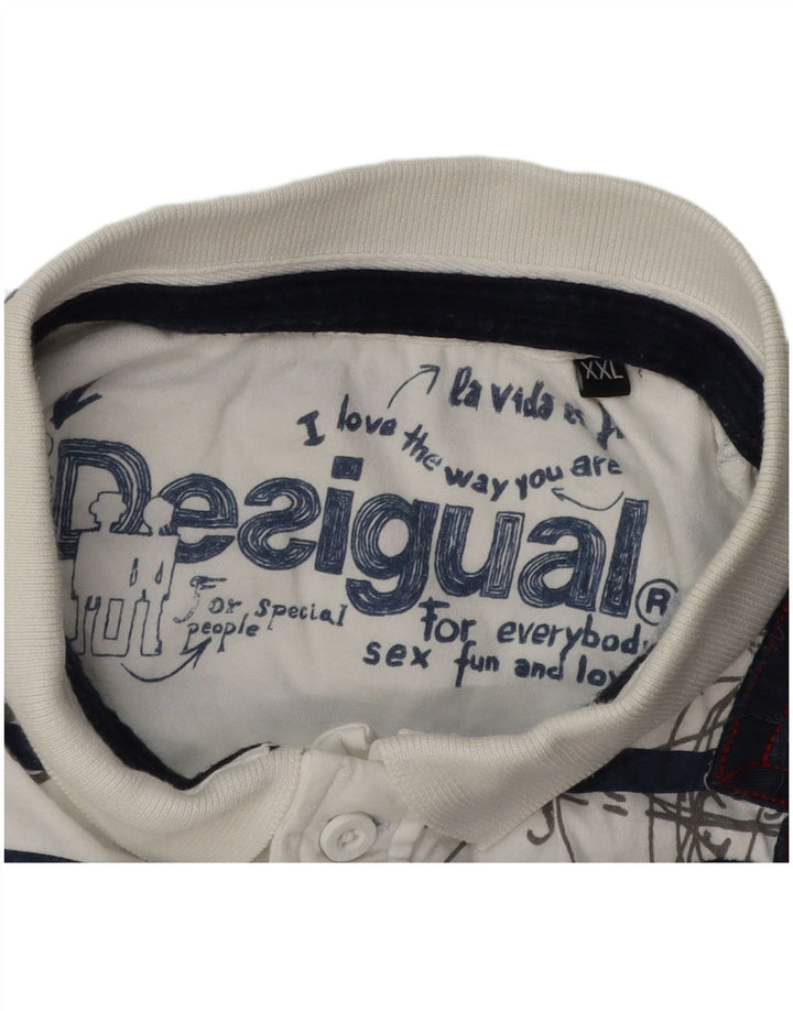 DESIGUAL Polo Graphique Homme 2XL Blanc Rayé