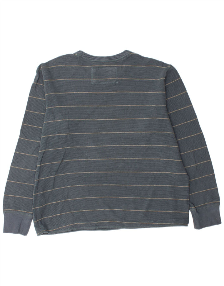 EDDIE BAUER Haut Homme Manches Longues XL Bleu Rayé Coton