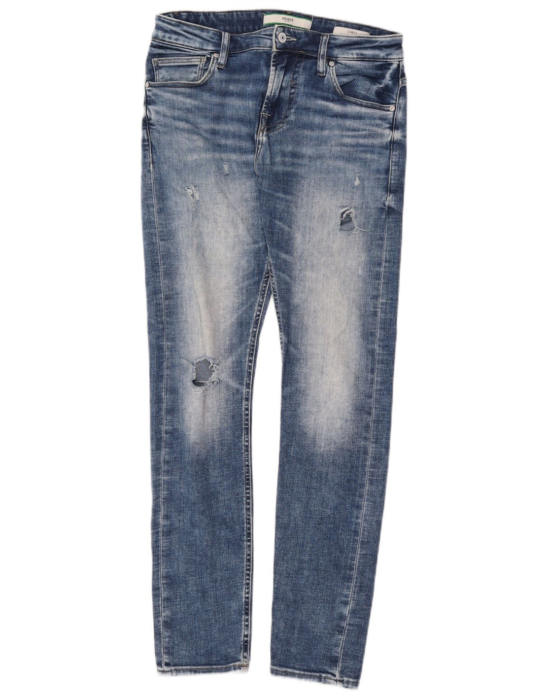 Guess Femme Chris Jean Slim en Détresse W30 L32 Bleu Coton