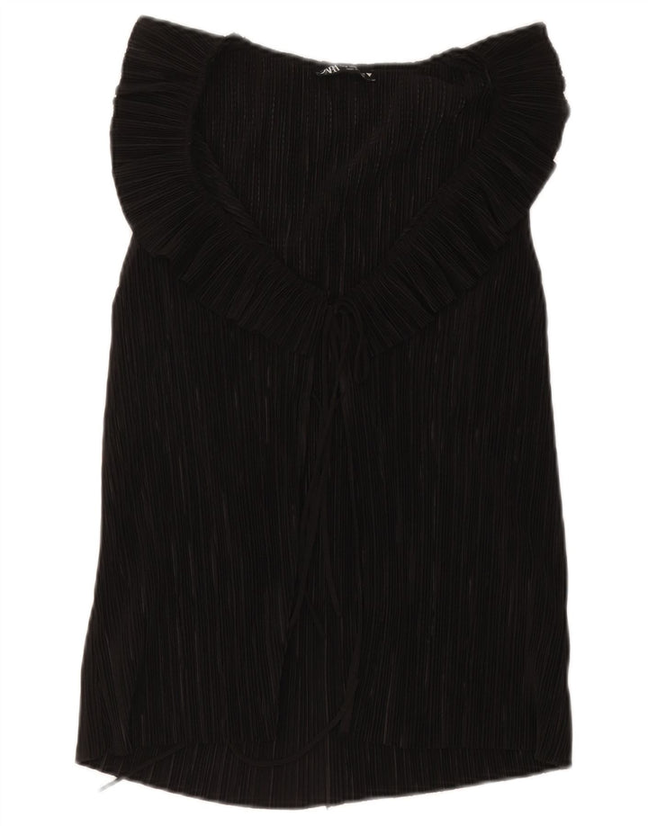 Zara Femme Chemisier sans manches Top UK 12 Medium Noir Polyester