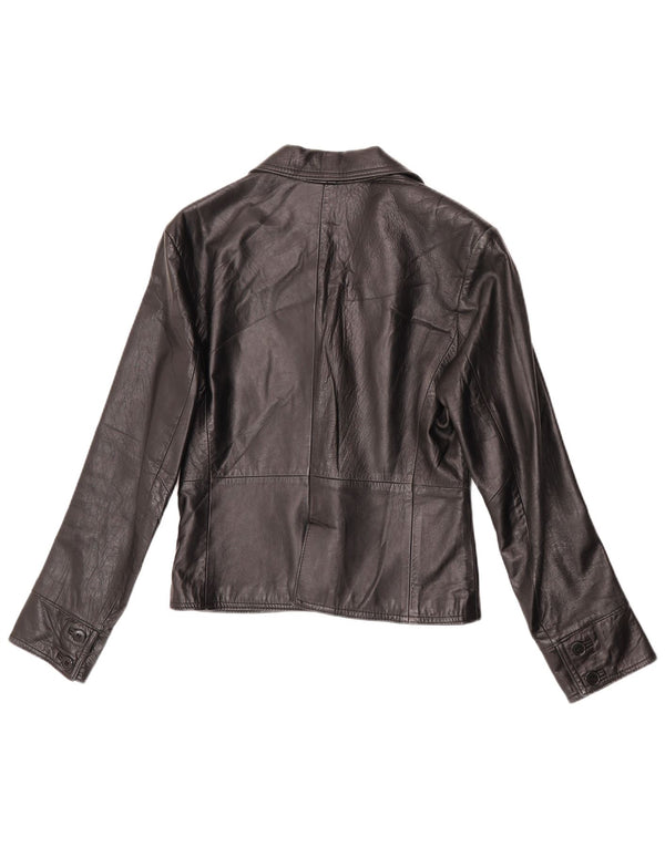 VINTAGE Veste blazer en cuir à 2 boutons pour femme IT 44 Cuir noir moyen