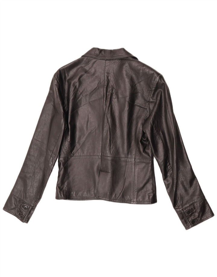 VINTAGE Veste blazer en cuir à 2 boutons pour femme IT 44 Cuir noir moyen