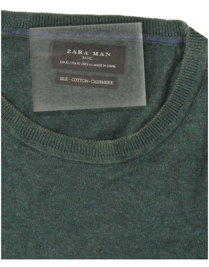Zara Pull ras du cou pour homme XL en soie verte