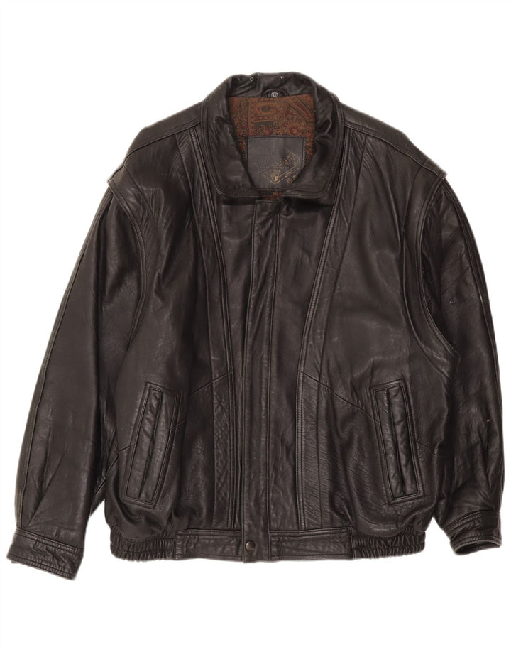 Veste en cuir homme vintage UK 44 2XL Cuir noir