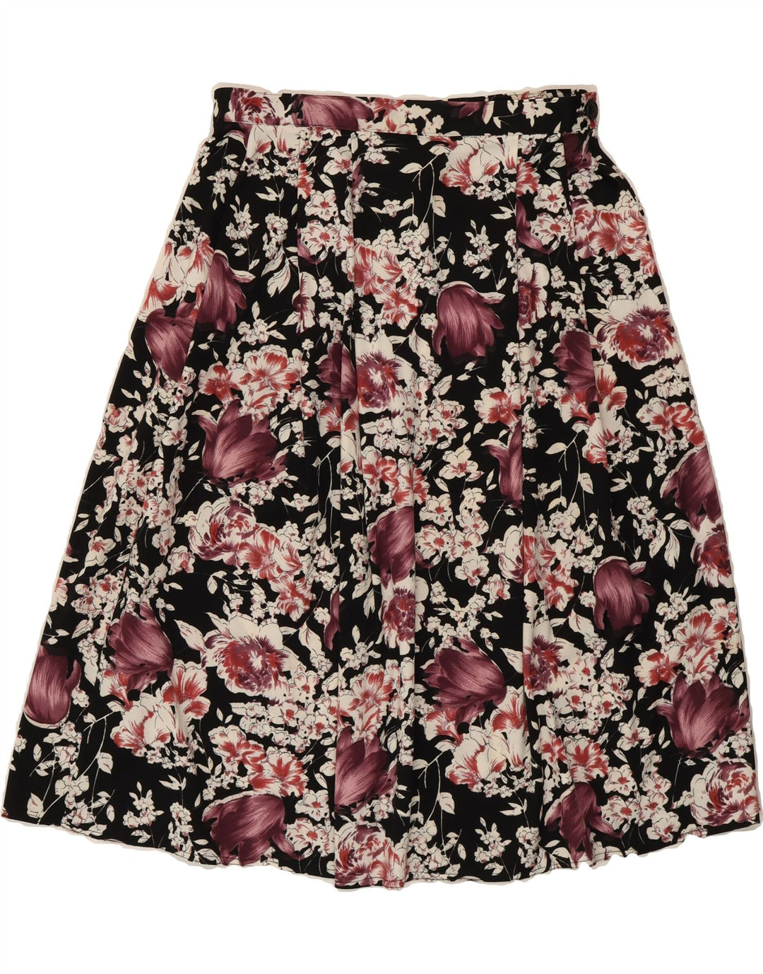 VINTAGE Womens Pleated A-Line Skirt W30 Medium  Black Floral Vintage Vintage and Second-Hand Vintage from Messina Hembry 