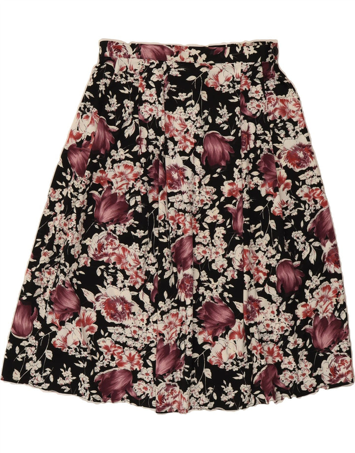 VINTAGE Womens Pleated A-Line Skirt W30 Medium  Black Floral Vintage Vintage and Second-Hand Vintage from Messina Hembry 