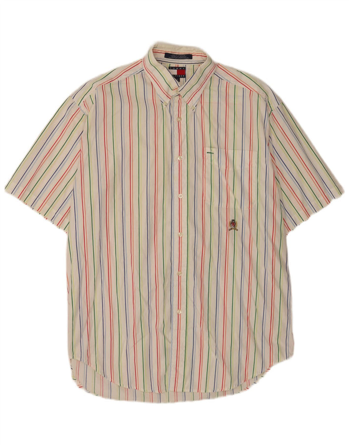Tommy Hilfiger Chemise à manches courtes pour hommes, coupe régulière, rayé blanc moyen