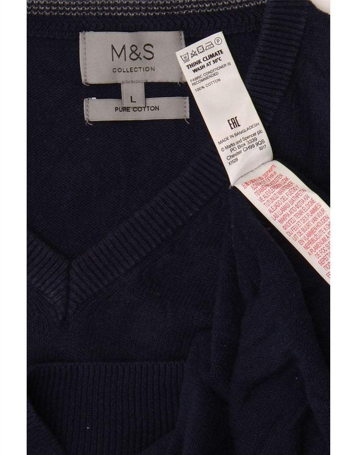 Marks & Spencer Pull col V pour homme en coton bleu marine Taille L