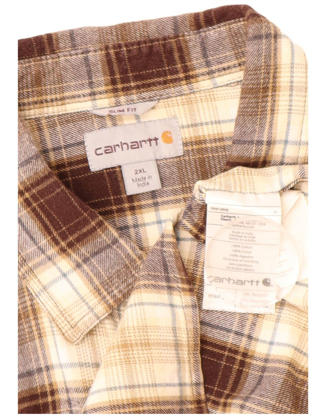CARHARTT Chemise en flanelle coupe ajustée pour homme 2XL en coton à carreaux marron