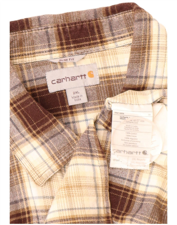 CARHARTT Chemise en flanelle coupe ajustée pour homme 2XL en coton à carreaux marron