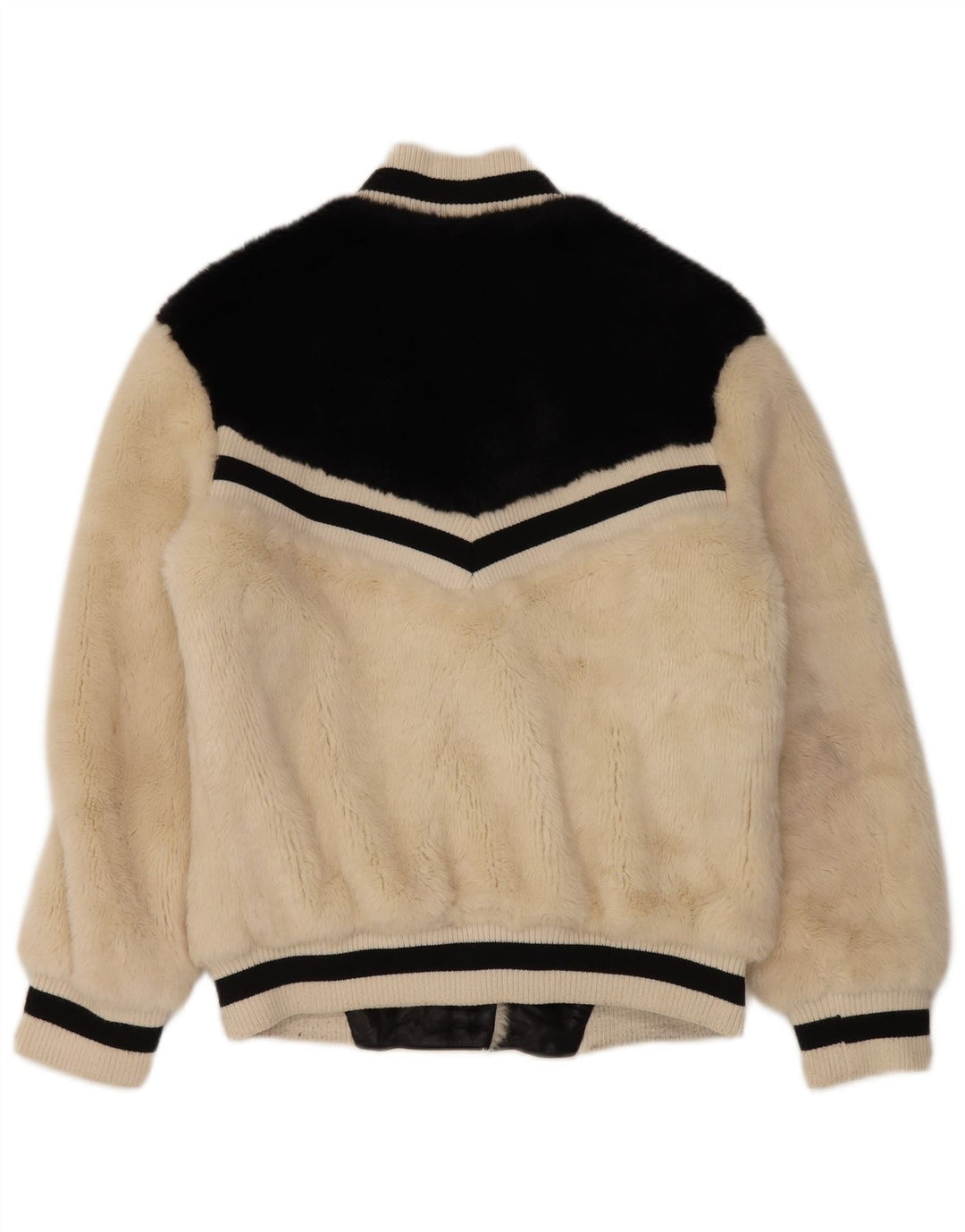 GUESS Veste Bomber en Fausse Fourrure pour Femme UK 14 Acrylique Colorblock Beige Moyen