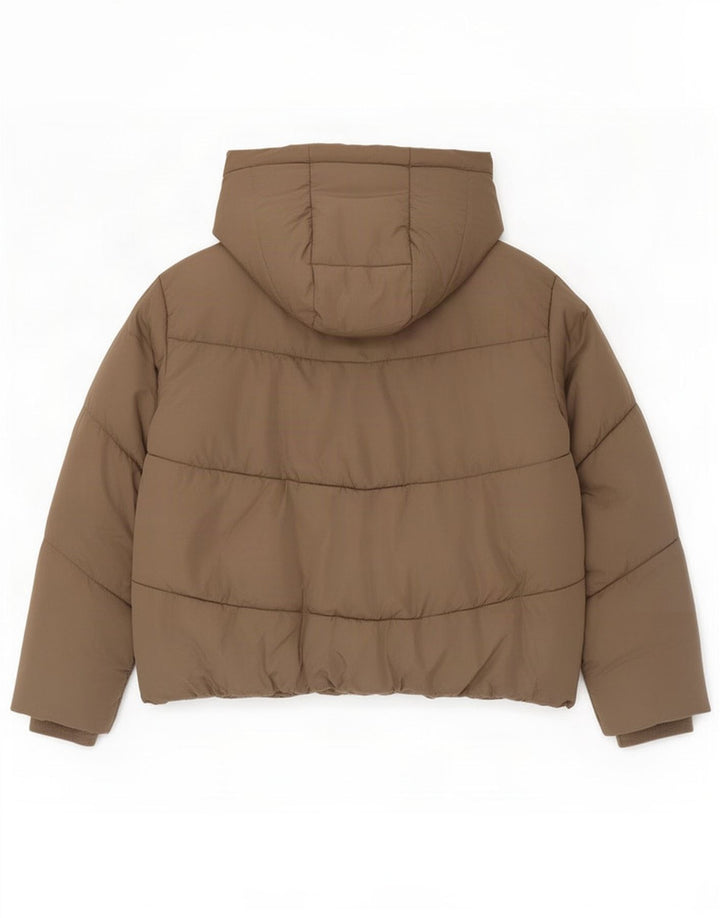 Zara Veste matelassée surdimensionnée à capuche pour femme UK 10 Small Marron Polyester