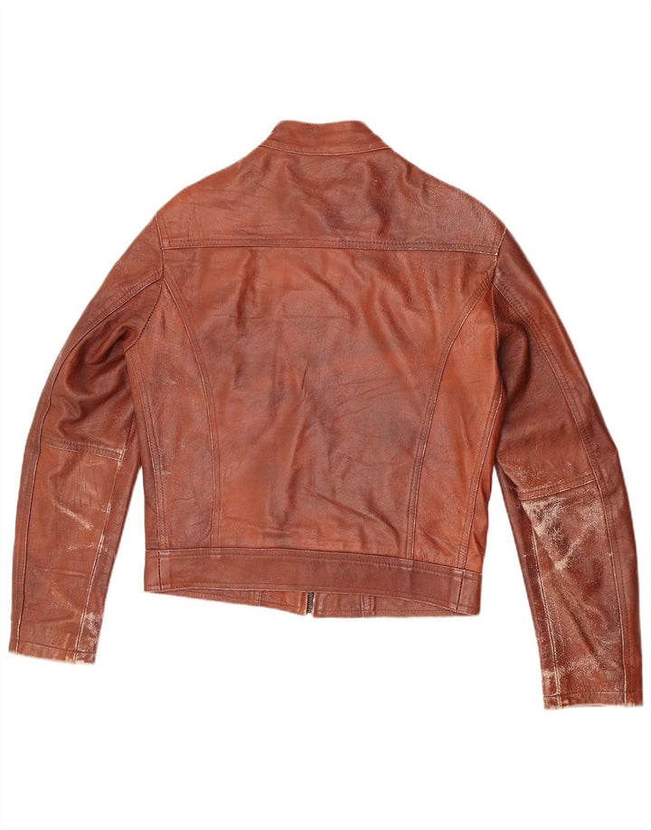 Veste en cuir crop femme vintage IT 48 XL Cuir Marron