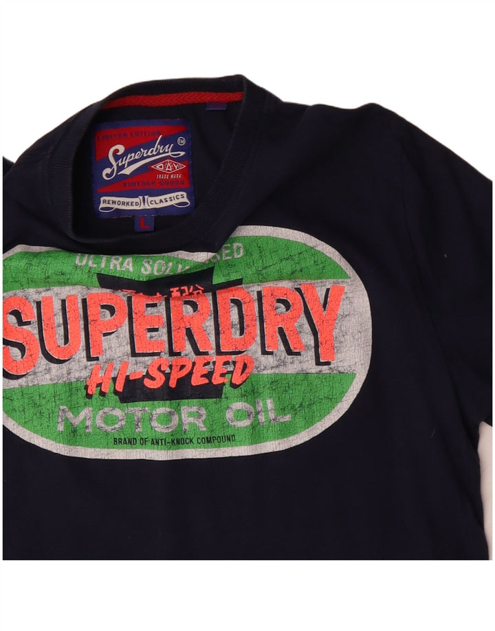 Superdry Homme Graphic T-Shirt Top Large Bleu Marine Coton