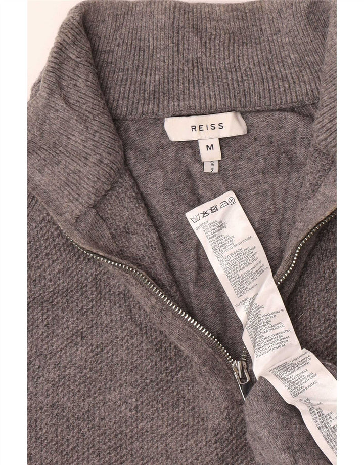 Reiss Pull Col Zippé Homme Gris Moyen Laine