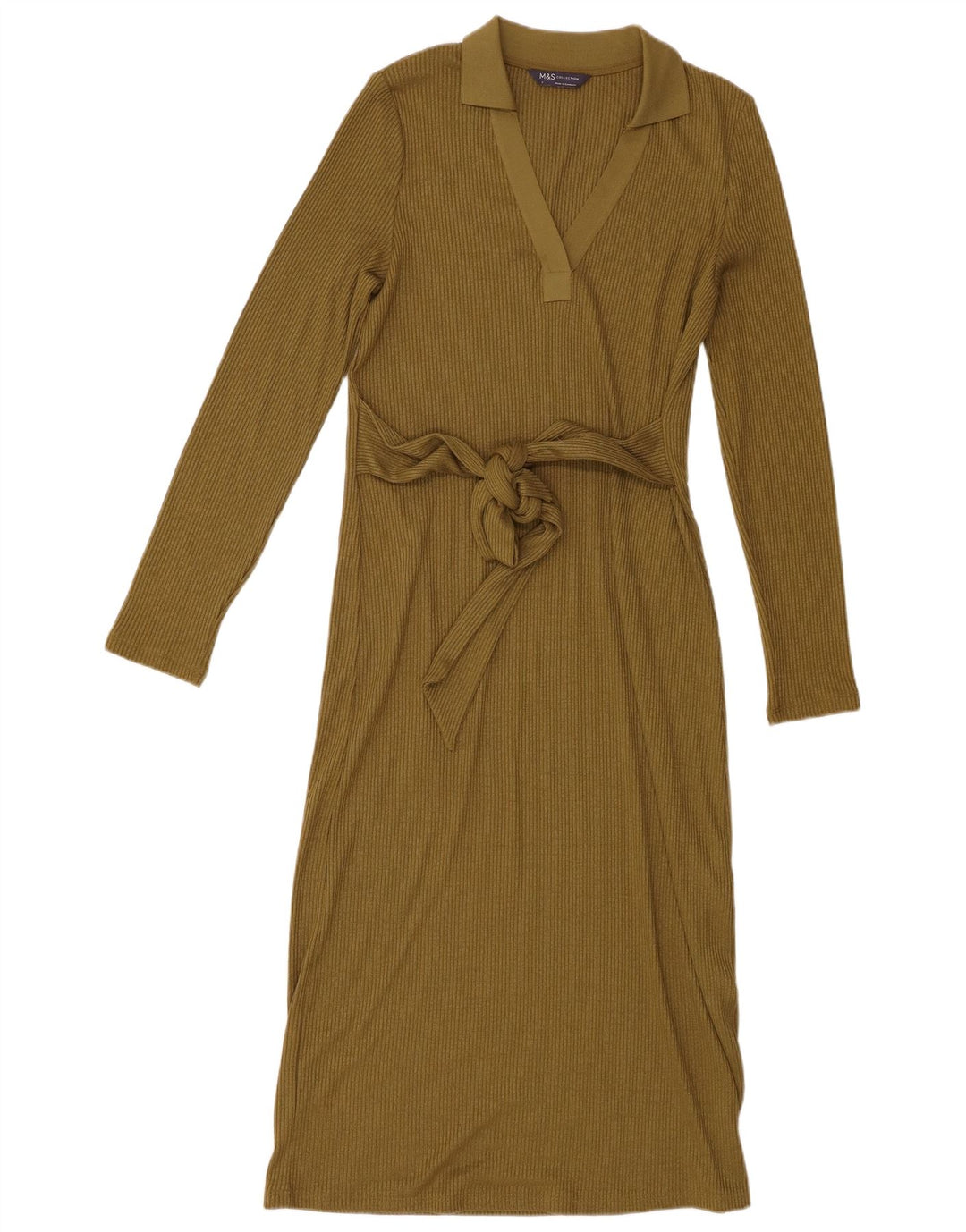 Marks & Spencer Robe pull à manches longues pour femme UK 8 Small Kaki Polyester