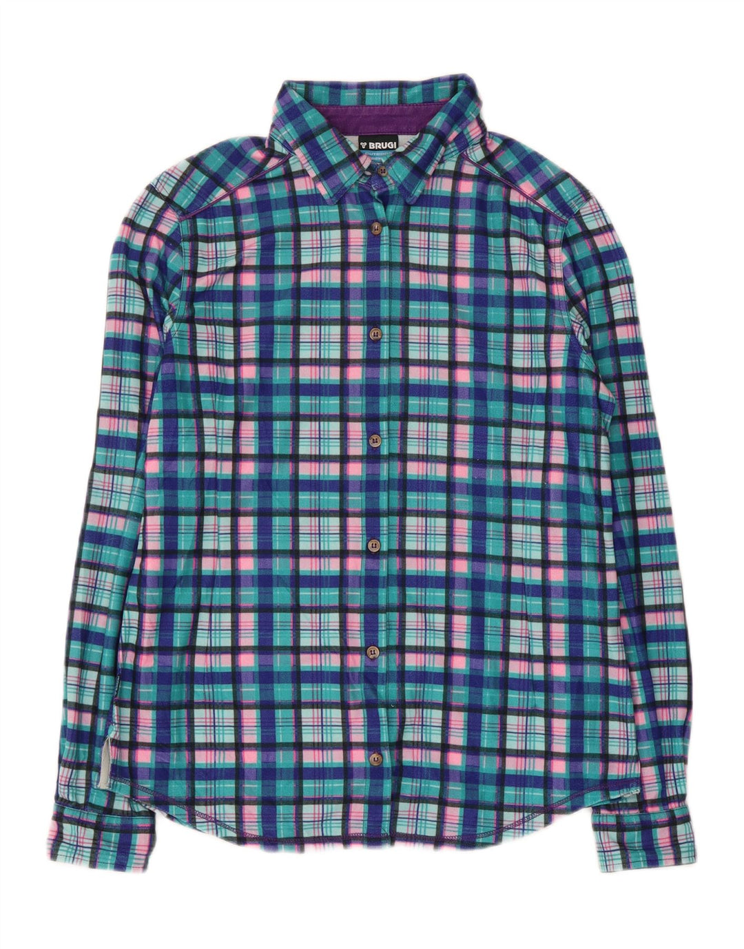 BRUGI Chemise en flanelle pour femme UK 14 Grand carreaux bleus