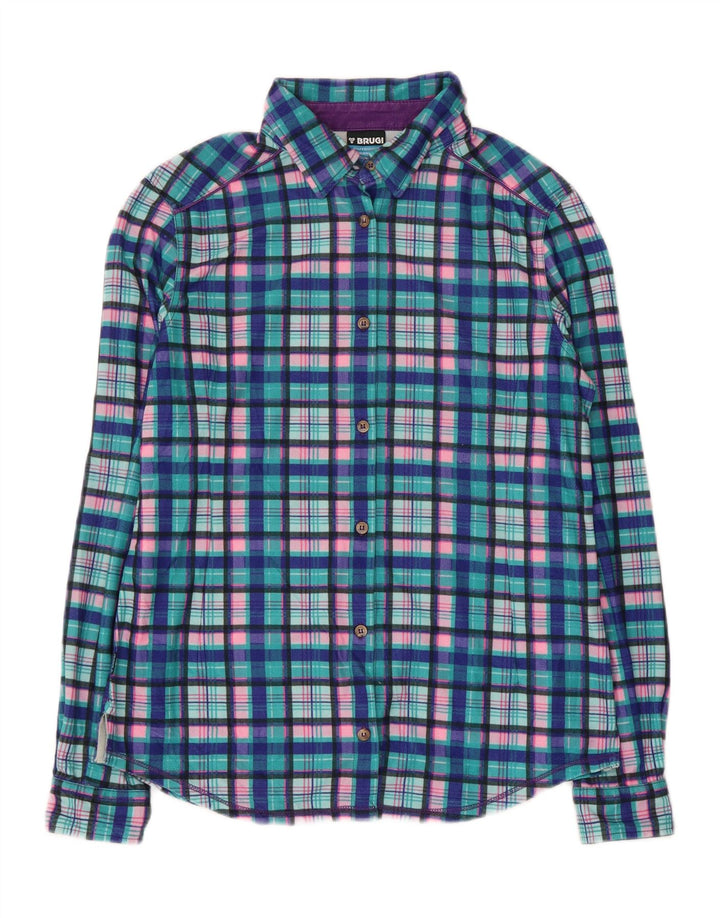 BRUGI Chemise en flanelle pour femme UK 14 Grand carreaux bleus