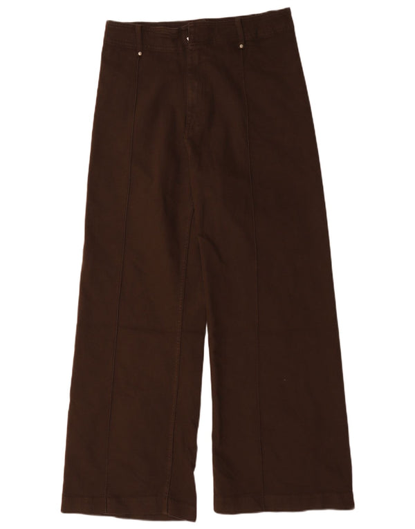 Zara Pantalon décontracté taille haute à jambe large pour femme EU 42 Large W32 L29 Marron