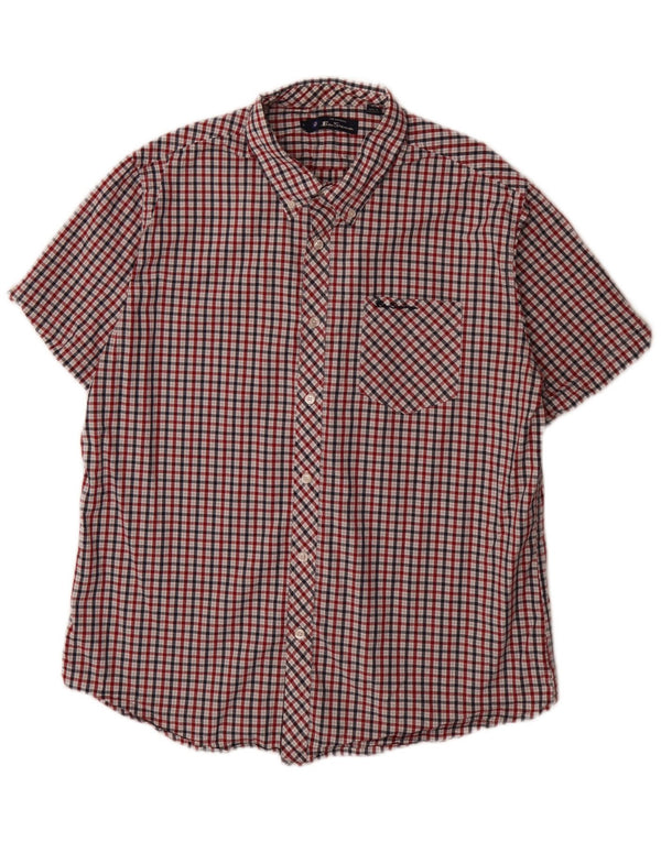 Ben Sherman Chemise à manches courtes pour homme Coupe régulière XL Rouge à carreaux en coton
