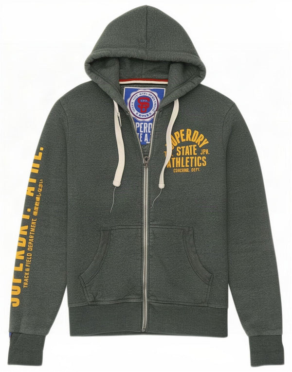 Superdry Pull à capuche zippé graphique pour homme en coton moucheté vert moyen