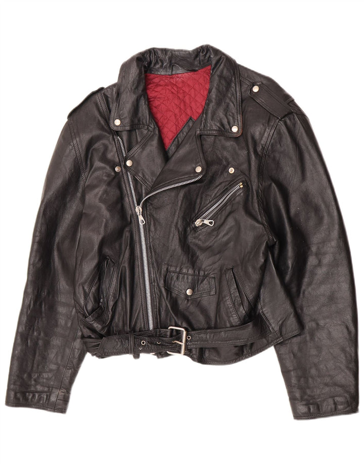 veste de motard en cuir vintage pour hommes IT 52 XL Noir