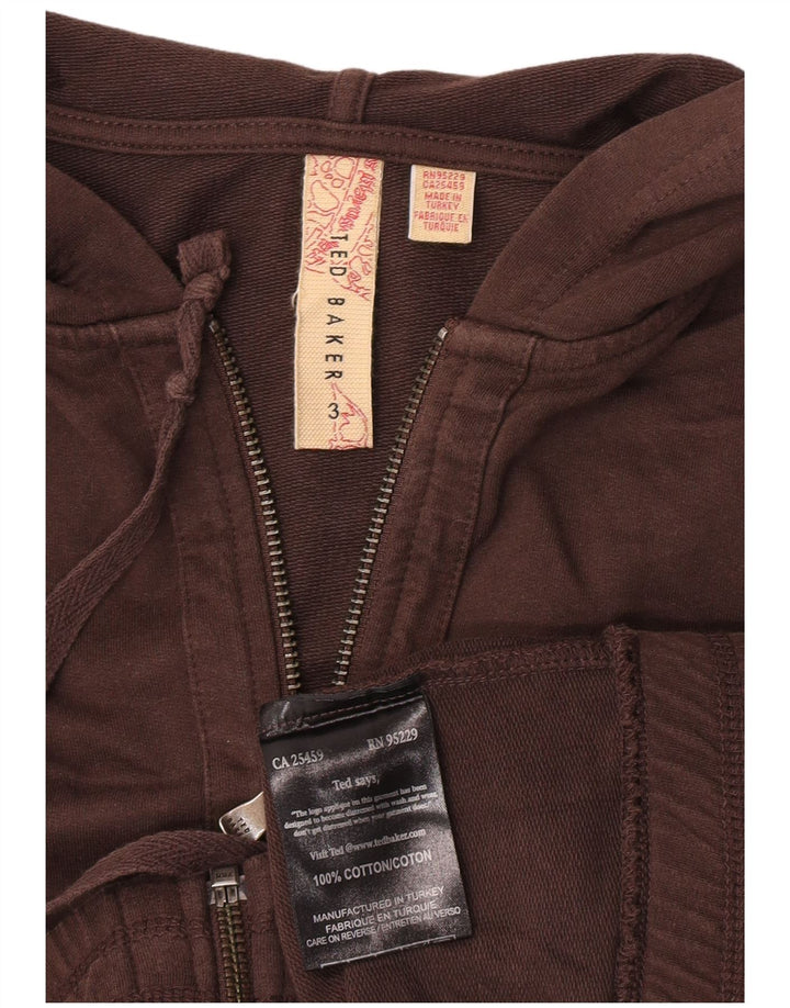 Ted Baker Pull à capuche zippé graphique pour femme Taille 3 Coton marron moyen