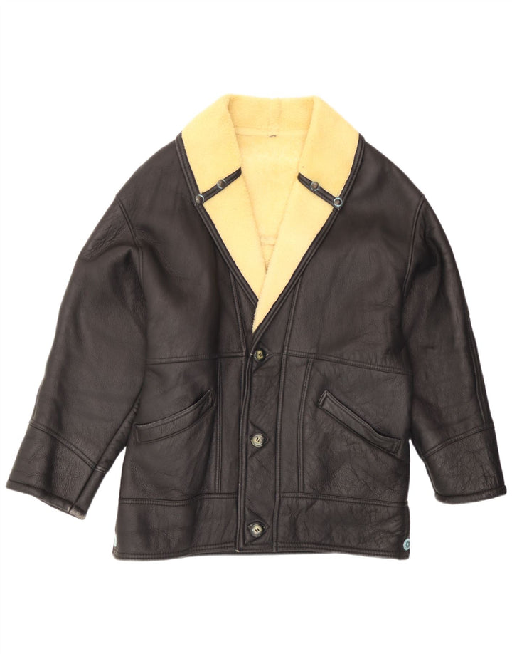Veste en cuir Sherpa homme vintage UK 40 Grand Noir