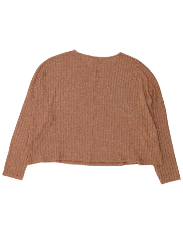 Zara Womens Crop 3/4 Sleeve Oversize Top Manches Longues UK 16 Large Marron