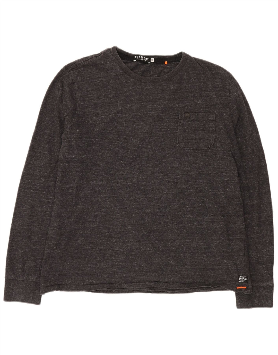 SUPERDRY Haut Homme Manches Longues 2XL Gris Moucheté Coton
