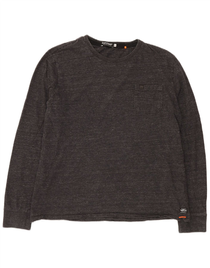 SUPERDRY Haut Homme Manches Longues 2XL Gris Moucheté Coton