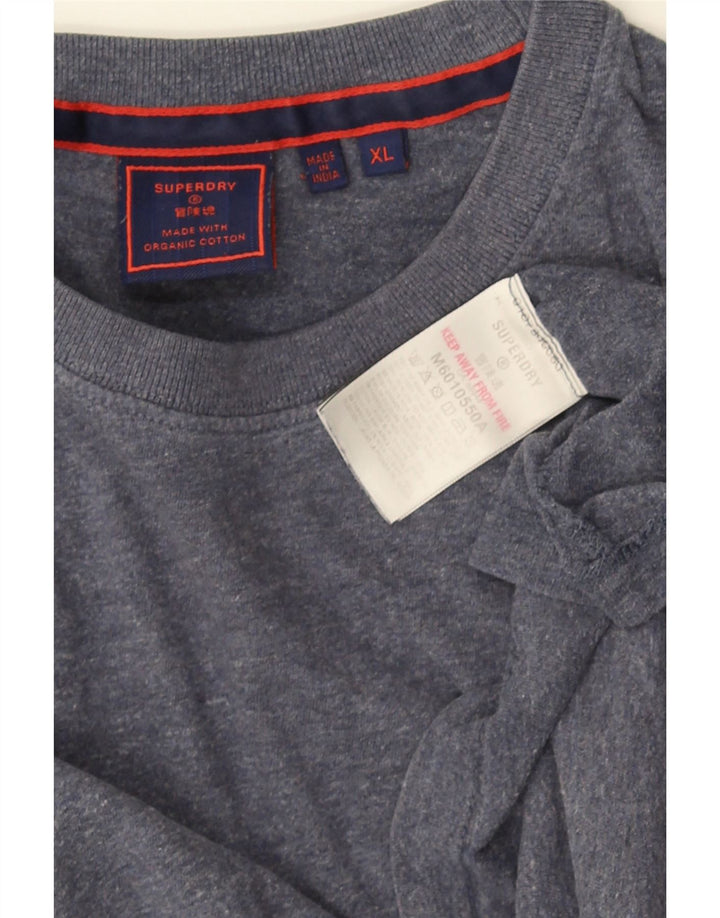SUPERDRY Homme Top Manches Longues XL Bleu Moucheté Coton