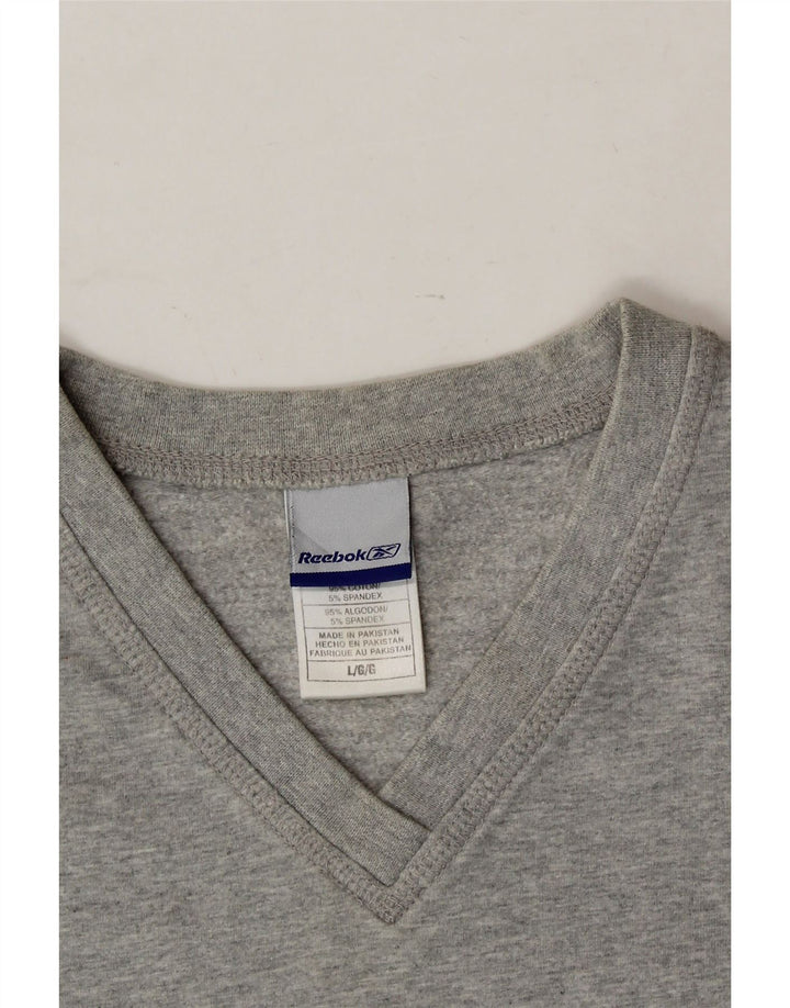 REEBOK Womens Sweatshirt Jumper UK 16 Large Grey Cotton Vintage Reebok and Second-Hand Reebok from Messina Hembry 