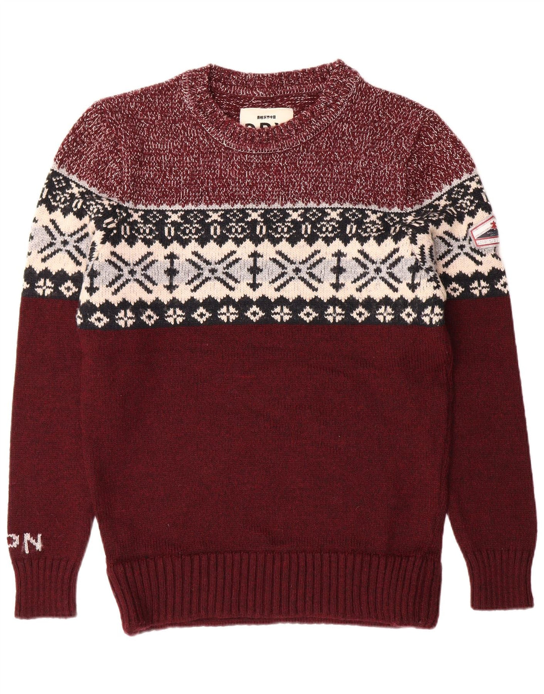 SUPERDRY Pull à col rond pour homme XL Bordeaux Fair Isle Classic