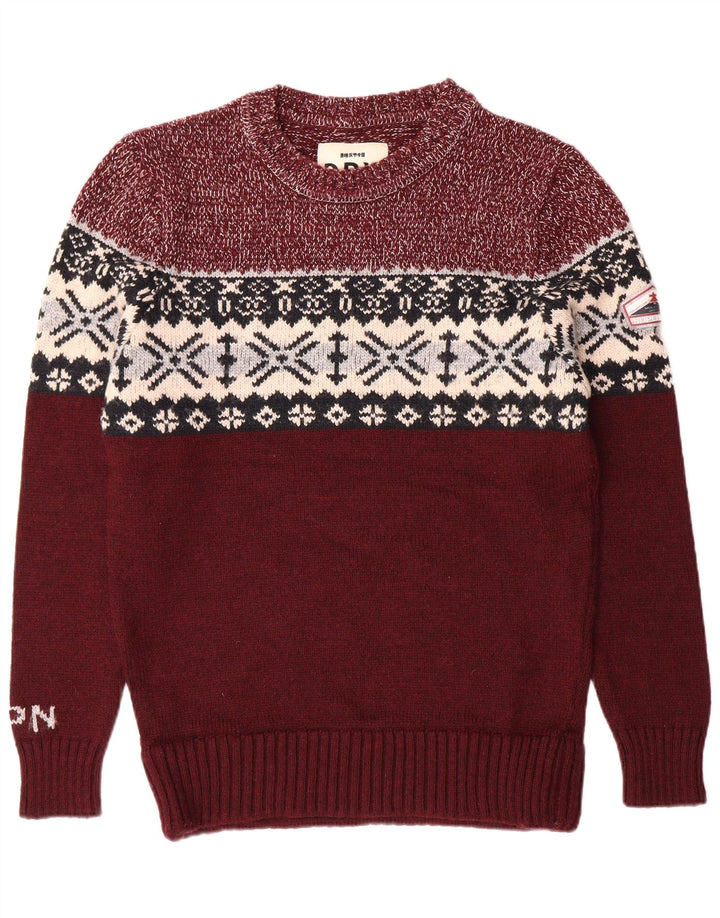 SUPERDRY Pull à col rond pour homme XL Bordeaux Fair Isle Classic