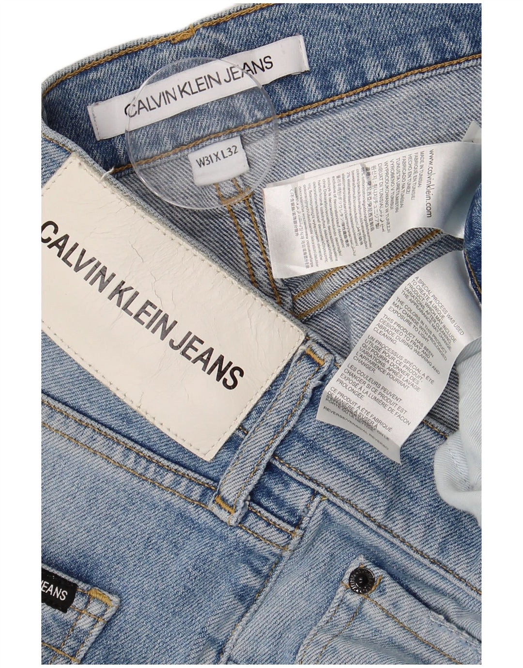 CALVIN KLEIN Jean Slim effet vieilli W31 L32 pour homme en coton bleu