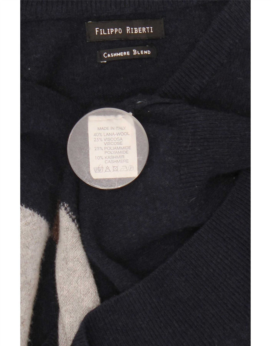 Filippo Riberti Pull col V pour homme Petit Bleu marine Argyle/Diamant