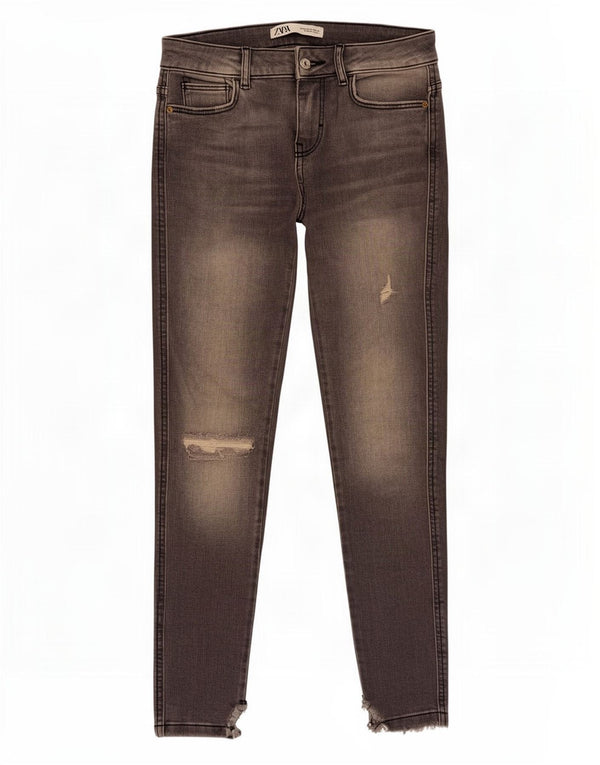 Zara Jean skinny effet vieilli pour femme EU 34 2XS W24 L28 Gris Coton