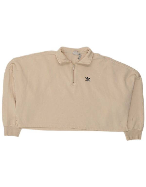Adidas Sweat-shirt court surdimensionné pour femme UK 8/10 Petit coton beige