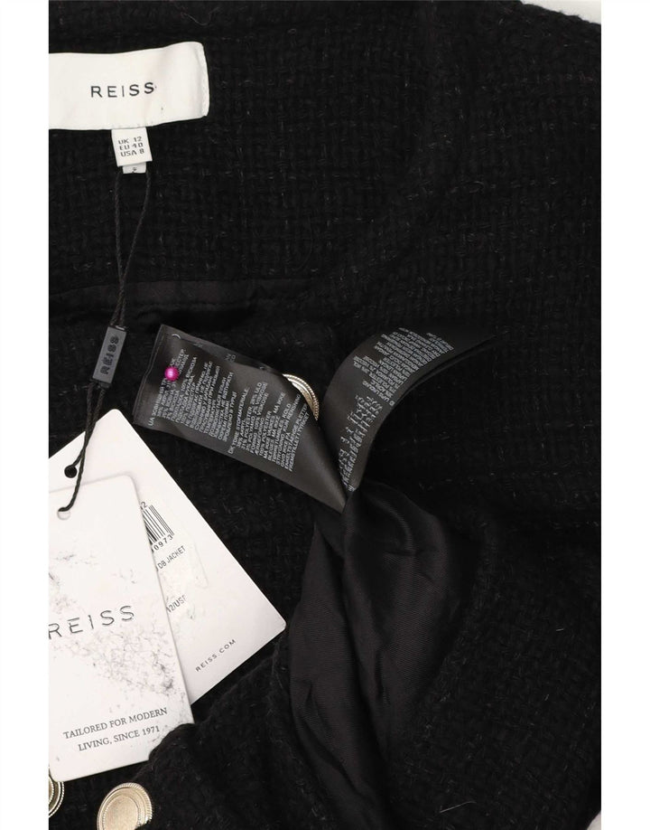 Reiss Veste boléro à double boutonnage pour femme UK 12 Acrylique noir moyen