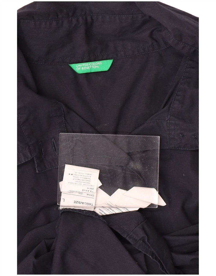 BENETTON Chemise à manches courtes pour femme UK 14 Large Bleu marine Coton