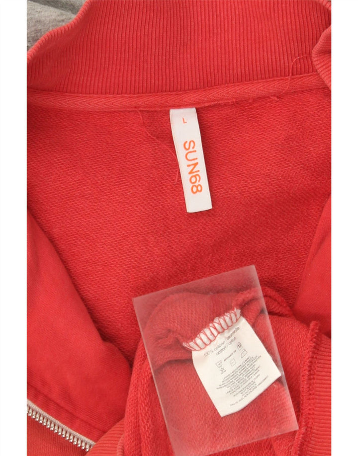 SUN68 Pull à capuche zippé pour homme Grand coton rouge