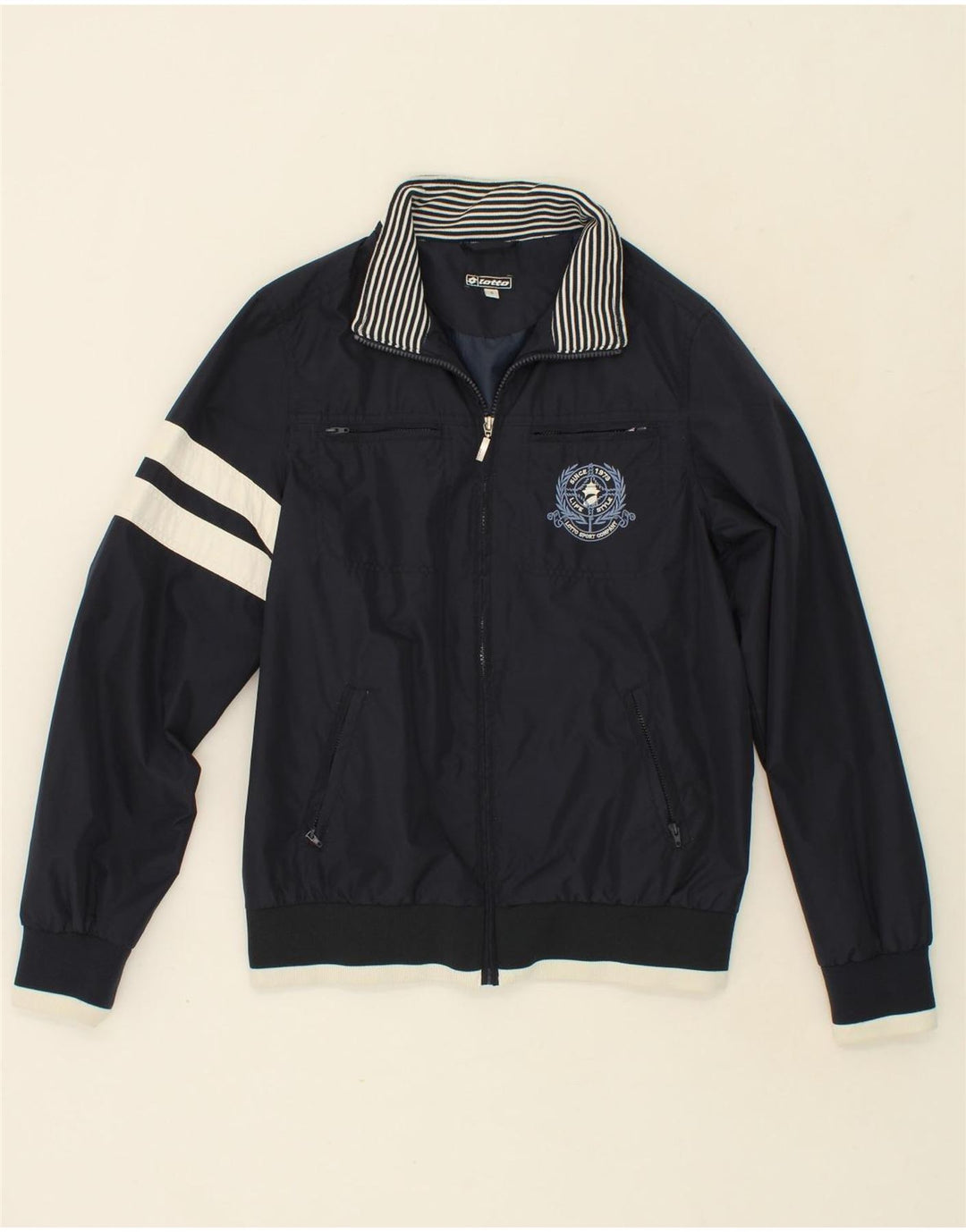 LOTTO Mens Bomber Jacket UK 36 Small Navy Blue Colourblock Vintage Lotto and Second-Hand Lotto from Messina Hembry 