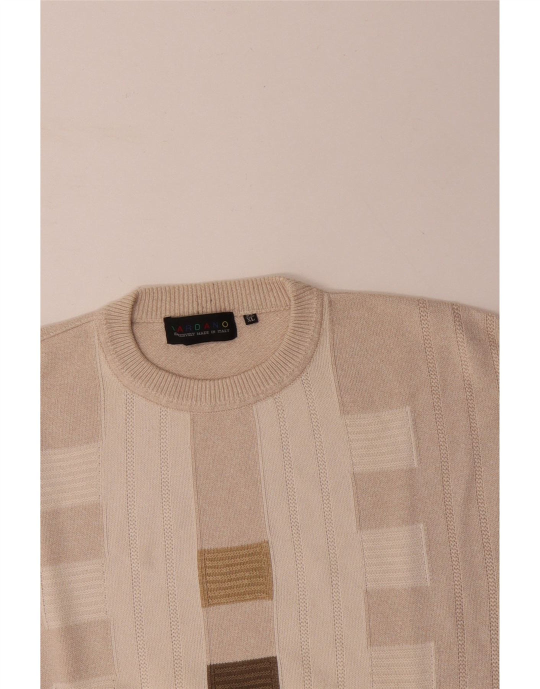 DARDANO Pull col rond homme XL coton géométrique beige
