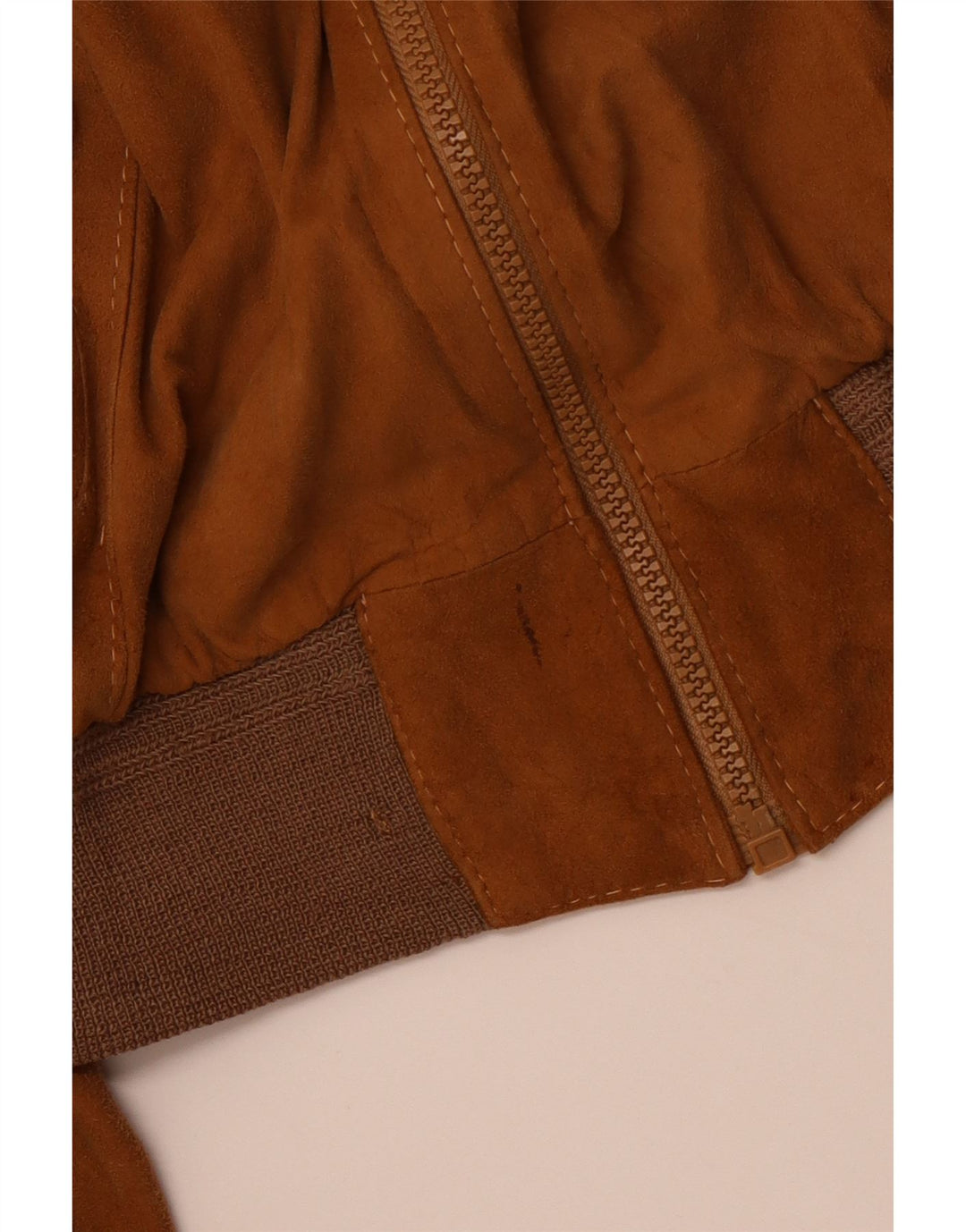 VINTAGE Veste Bomber En Daim Femme IT 46 Grand Cuir Marron