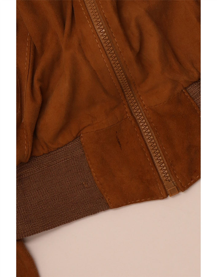 VINTAGE Veste Bomber En Daim Femme IT 46 Grand Cuir Marron