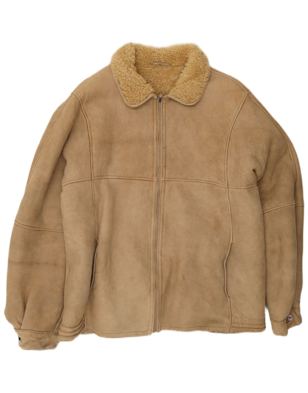 veste en peau de mouton vintage pour hommes UK 38 Brun moyen