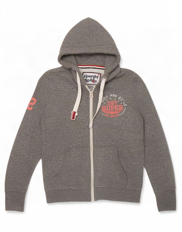 Superdry Pull à capuche zippé graphique pour femme UK 14 Coton gris moyen