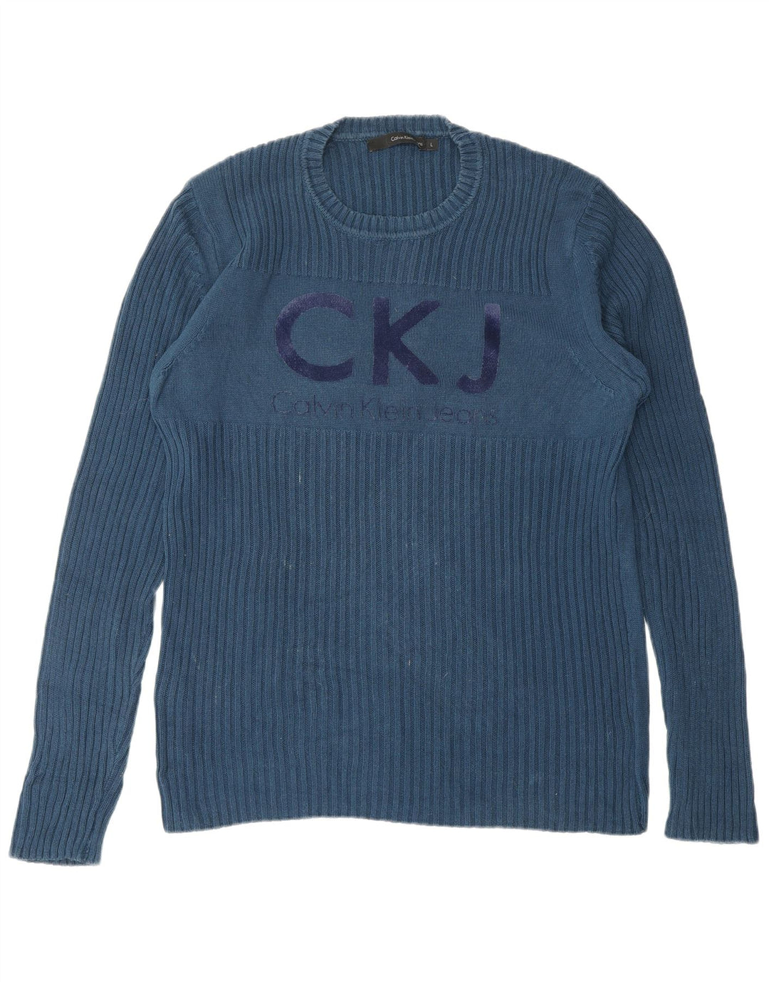 CALVIN KLEIN JEANS Pull graphique à col rond pour homme, grand bleu