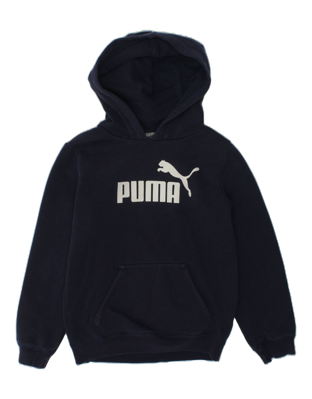 PUMA Boys Graphic Hoodie Jumper UK 24/26 7-8 Years Navy Blue Cotton | Vintage Puma | Thrift | Second-Hand Puma | Used Clothing | Messina Hembry 